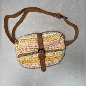 EUC SUNDANCE Anabaglish Catalonia Straw Belt Bag Striped Multi Fanny Sling
